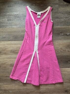 Rare Lacoste perfume Ad campaign pink zip front knit mini dress 34